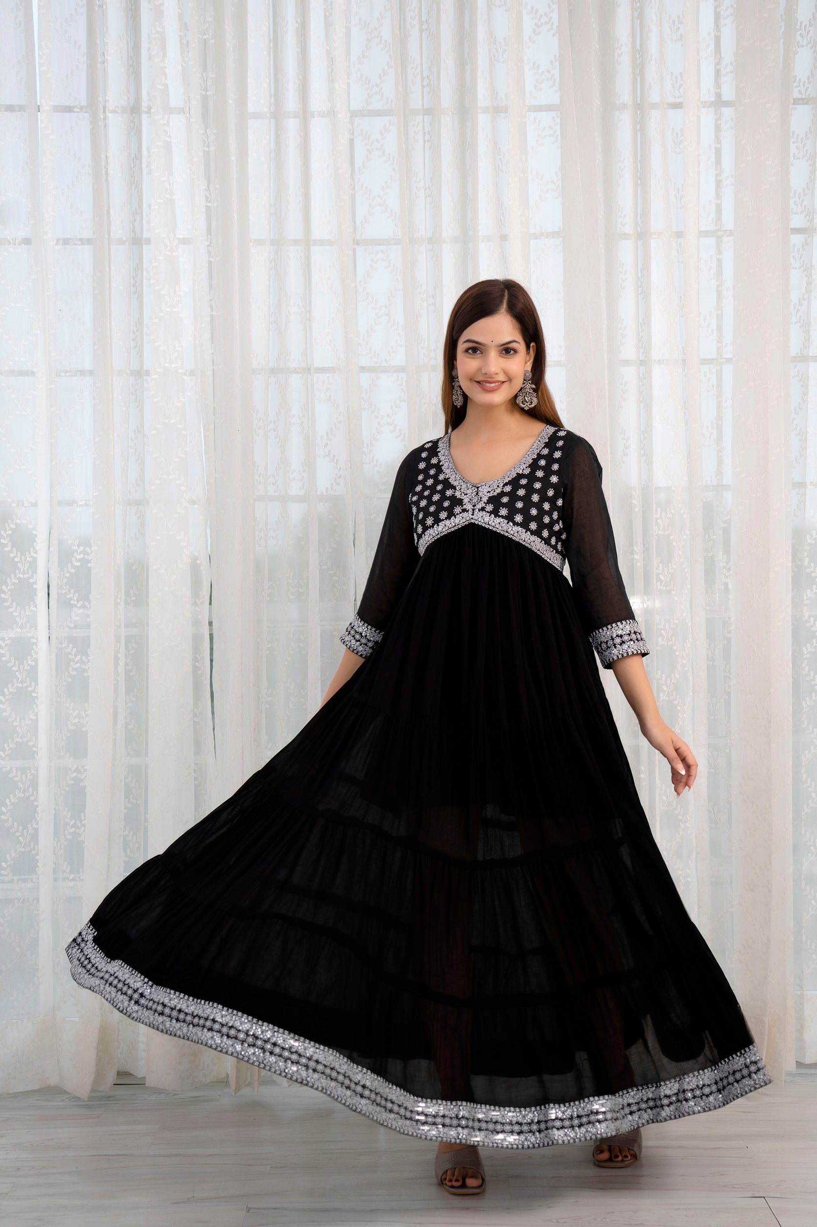 Women Embroidery Black Long Gown Pant Duppatta set – mahezon
